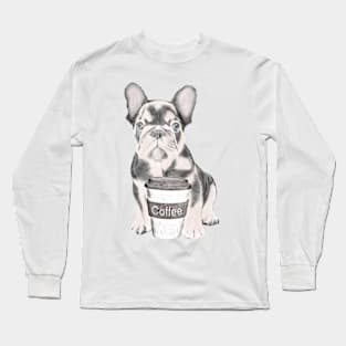 French Bulldog With Coffee Cup Long Sleeve T-Shirt